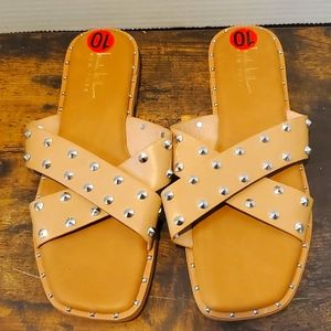 Nicole Miller Tan Stud Sandals